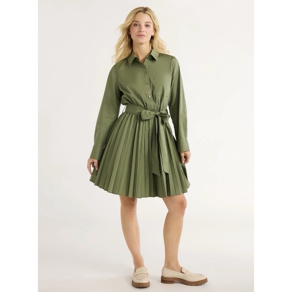 Free Assembly Pleated Shirtdress Olive Green Size XL New with Tags - Picture 6 of 9